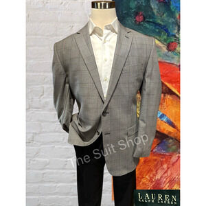 Ralph Lauren LRL Mens 46L Black White Plaid Blazer Sport Coat Jacket Silk Wool